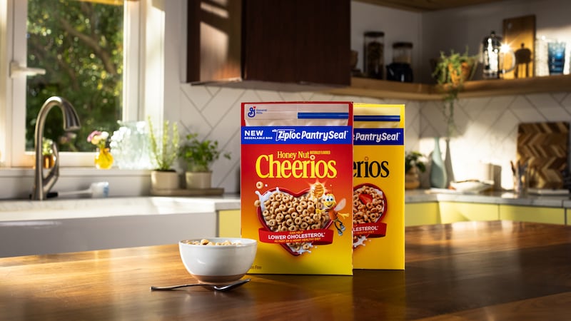 Cheerios and Honey Nut Cheerios will be available with new packaging that includes a Ziploc...