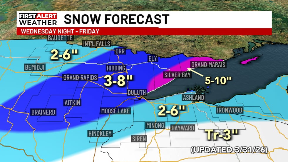 Los totales de nevadas más altos parecen caer cuanto más al noroeste vaya y es probable que la costa norte...