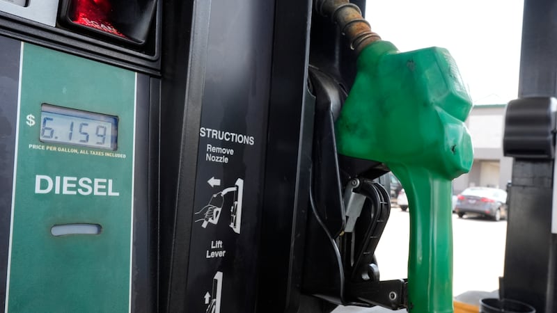 FILE - The price for diesel fuel is displayed on a pump at a gas station Friday, Sept. 4,...