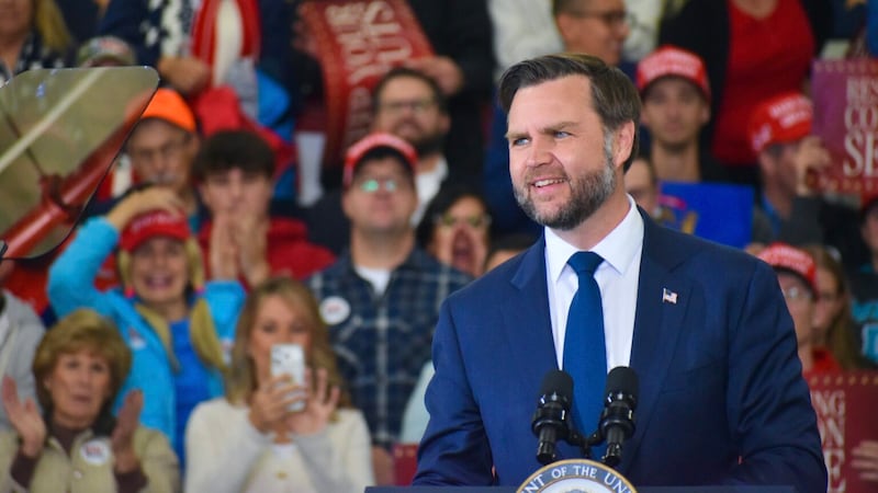 U.S. Vice President JD Vance speaks to Republicans during a rally on Tuesday, Oct. 27, 2026,...
