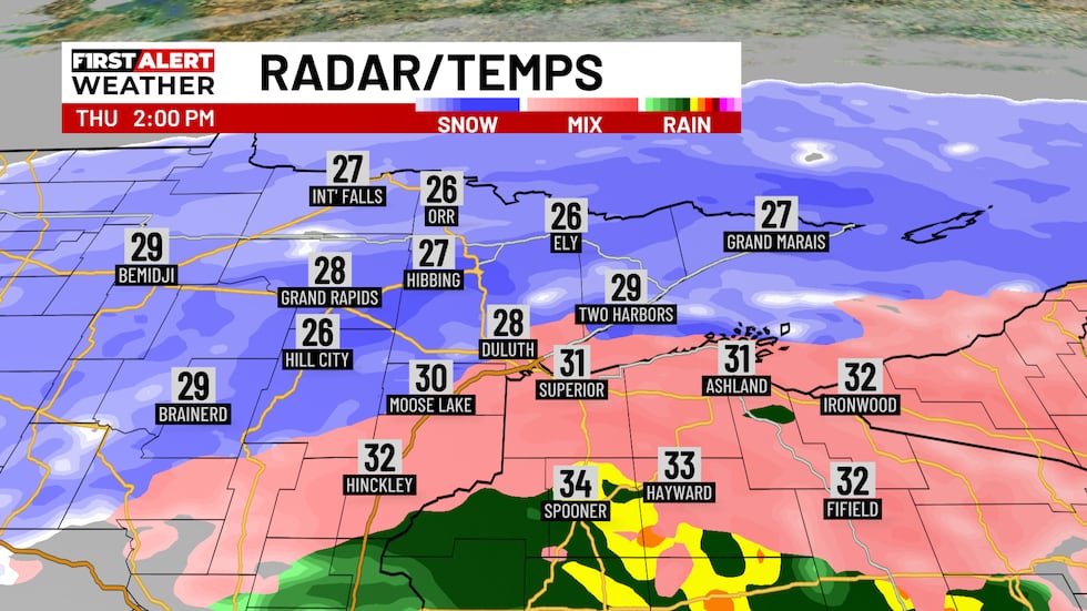 El aire más cálido comenzará a mezclar la nieve con aguanieve y lluvia helada el jueves