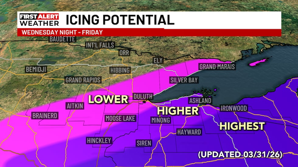 El potencial de formación de hielo aumentará cuanto más se acerque al SE, principalmente a través del centro-norte de Wisconsin y...
