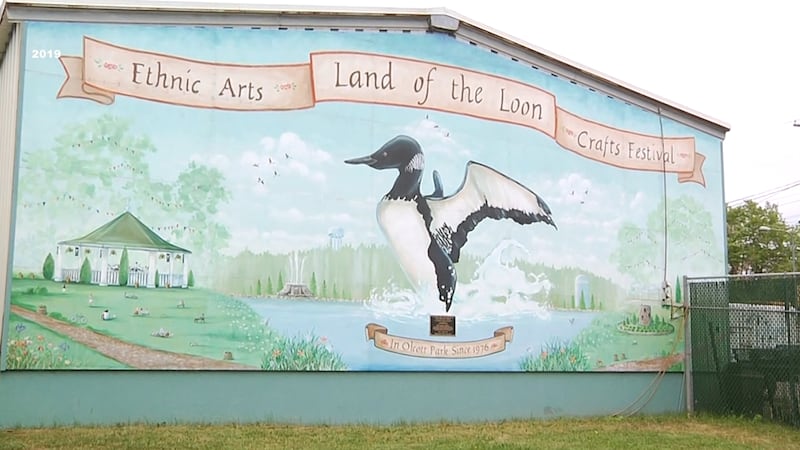 Mural in Olcott Park for Virginia's annual "Land of the Loon Festival"