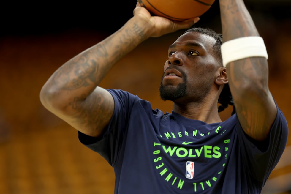 FILE - Minnesota Timberwolves center Naz Reid warms up prior to Game 4 in the Western...